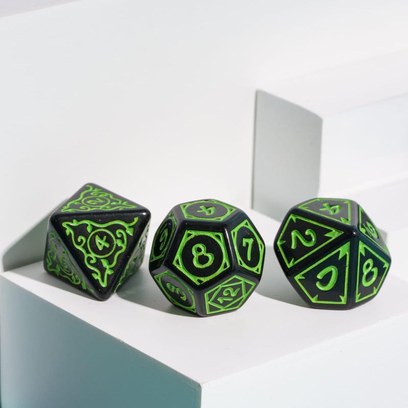 Poludie DND Dice Set -D&D Polyhedral Dice (7 Pcs) Druid Dice with Leather Dice Bag for Role Playing Dice Games RPGs(Druid - Black Green) - Image 4